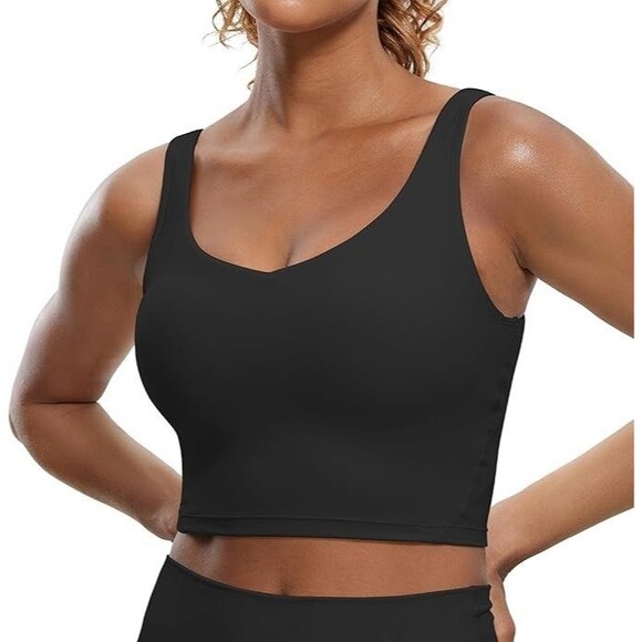 CRZ YOGA Tops - CRZ YOGA Womens Sports Bra V Neck Padded Cropped Tank Top Wireless Yoga Bra Sz L